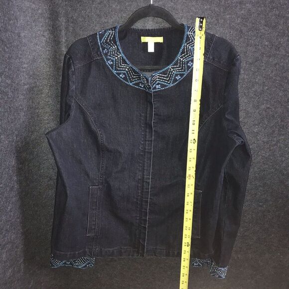 Sigrid Olsen Full Zip Top XL Long Sleeve Embroidery Indigo Lightweight Blue Coat - Picture 9 of 11